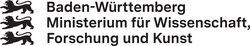 3 Löwen links neben dreizeiligem Text Baden-Württemberg Ministerium for Wissenschaft, Forschung und Kunst 